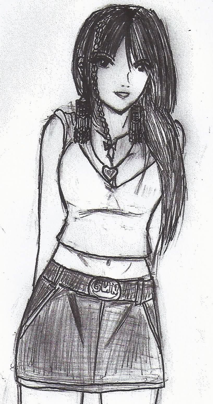 Character sketch with a stylized belt design