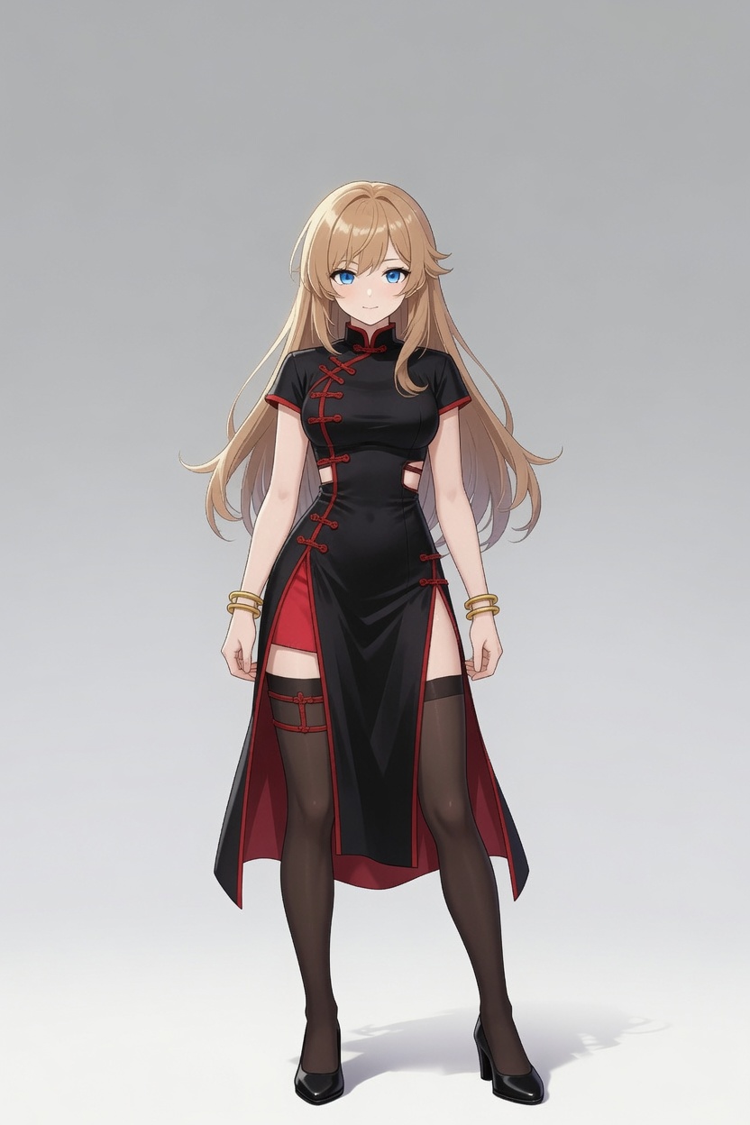 Concept fighter — crimson qipao, portrait pose