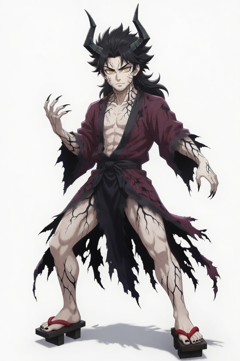 Concept character — cracked-skin yokai, onyx form