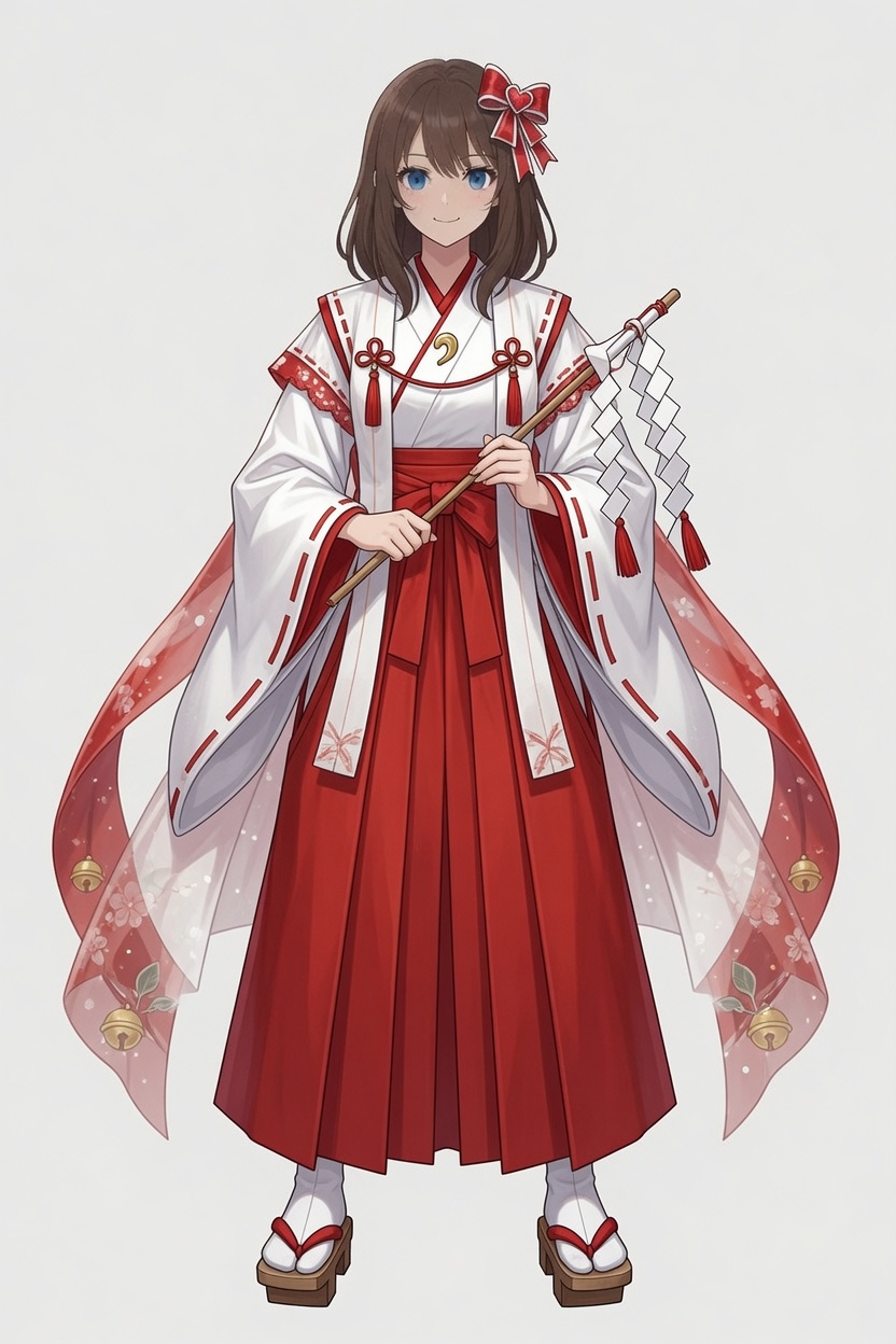 Concept character — shrine maiden holding a ceremonial wand