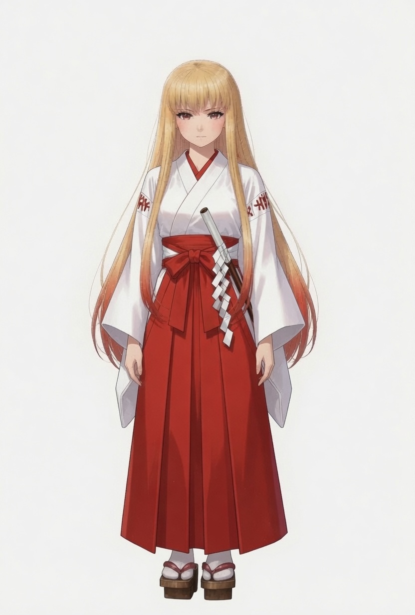 Concept character — shrine priestess in white and red